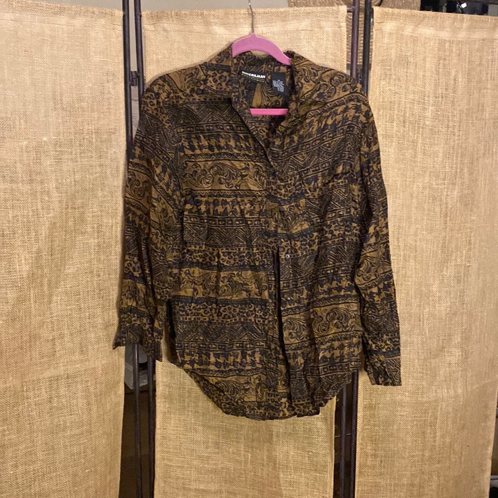 Vintage Mixed Pattern 100% Silk Blouse